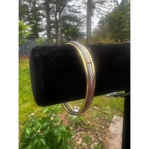 Two Tone Cable Wire Bangle Bracelet Gold Silver Mixed Metal Modern Classic
